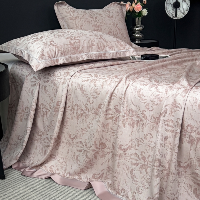 91家纺网 家纺一手货源 找家纺 印季家纺 2026新款色织提花100%竹纤维床单凉席 时光之谜-罗汉果