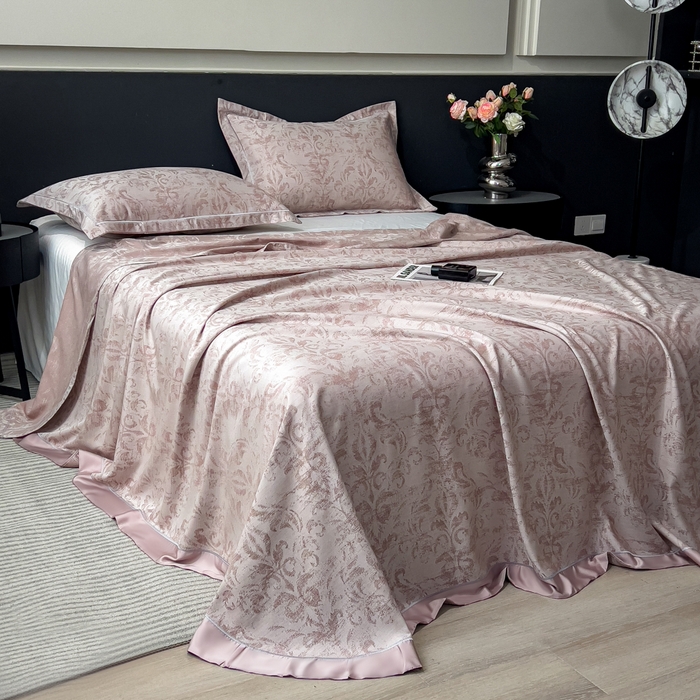 91家纺网 家纺一手货源 找家纺 印季家纺 2026新款色织提花100%竹纤维床单凉席 时光之谜-罗汉果