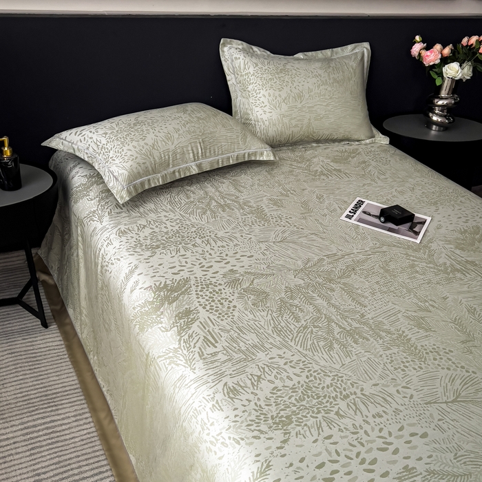 91家纺网 家纺一手货源 找家纺 印季家纺 2026新款色织提花100%竹纤维床单凉席 素叶浅吟-薄荷绿