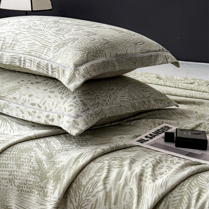 91家纺网 家纺一手货源 找家纺 印季家纺 2026新款色织提花100%竹纤维床单凉席 素叶浅吟-薄荷绿