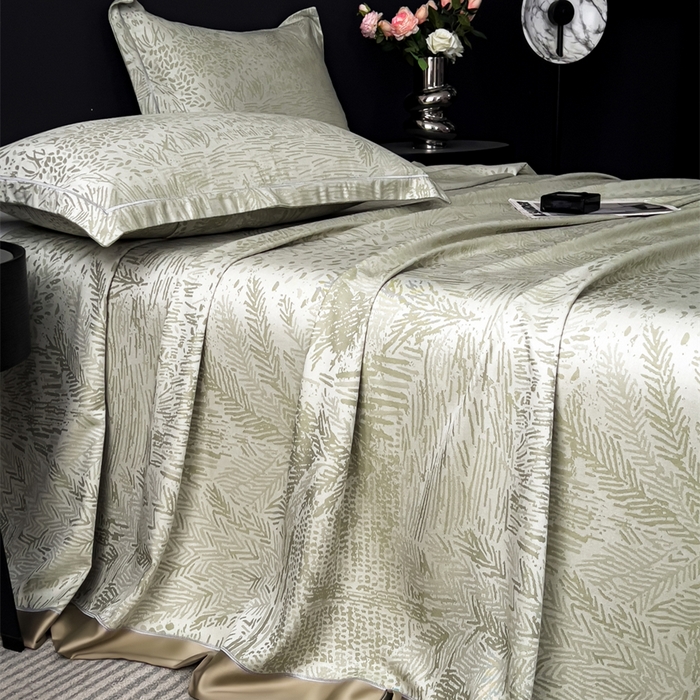 91家纺网 家纺一手货源 找家纺 印季家纺 2026新款色织提花100%竹纤维床单凉席 素叶浅吟-薄荷绿