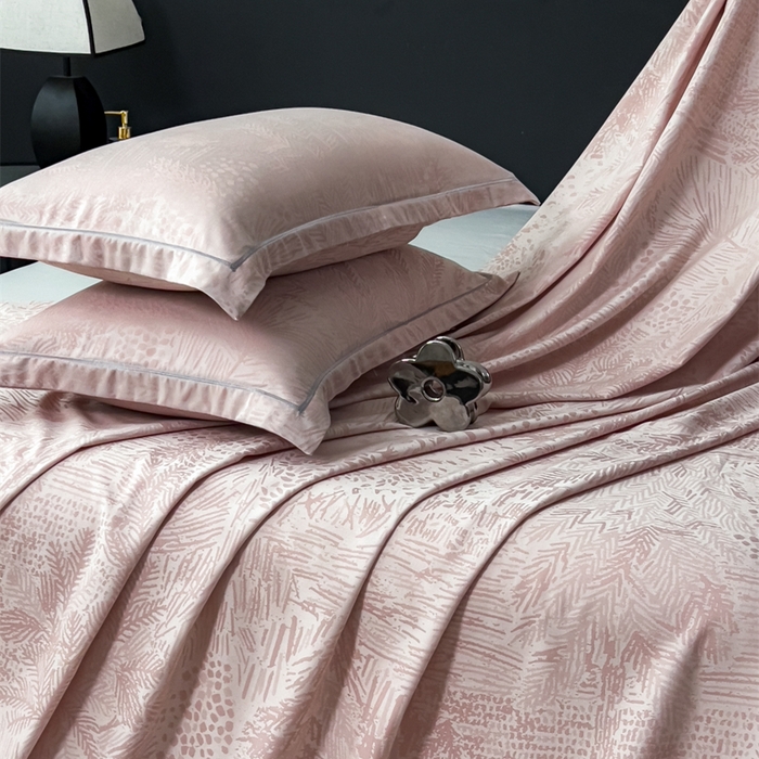 91家纺网 家纺一手货源 找家纺 印季家纺 2026新款色织提花100%竹纤维床单凉席 素叶浅吟-皮粉柔