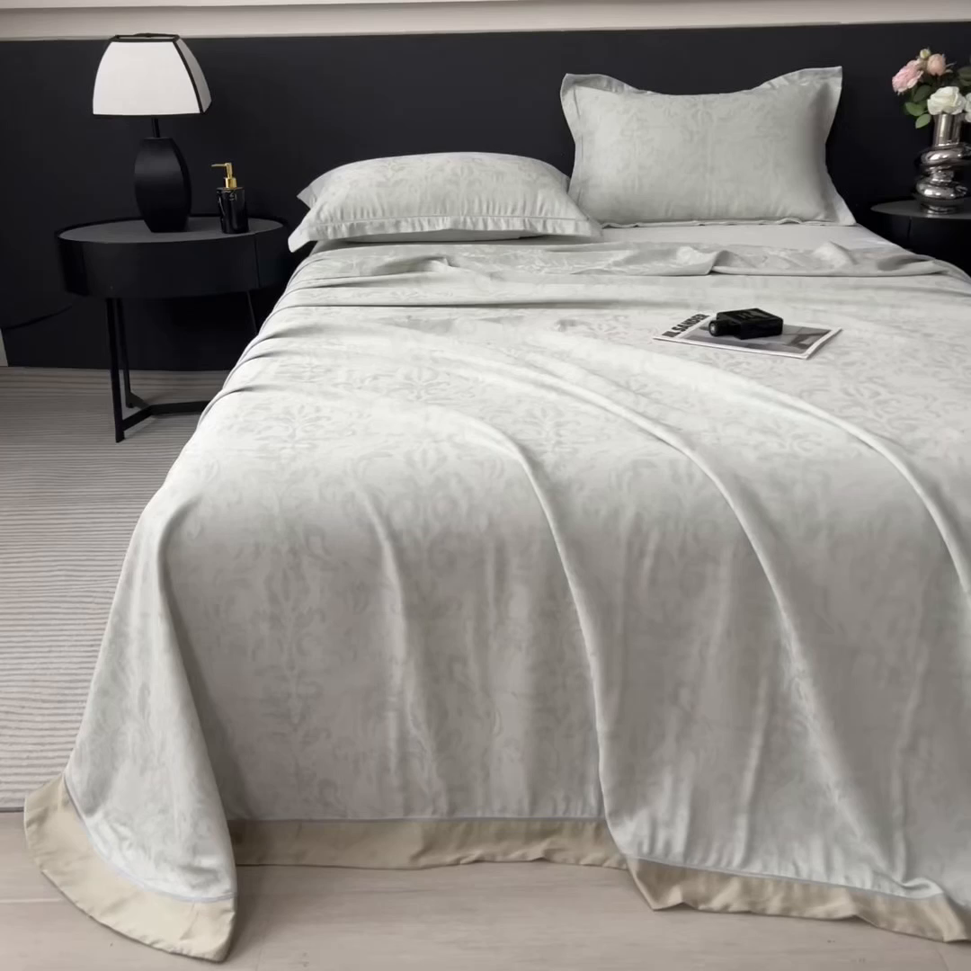 91家纺网 家纺一手货源 找家纺 印季家纺 2026新款色织提花100%竹纤维床单凉席 素叶浅吟-薄荷绿