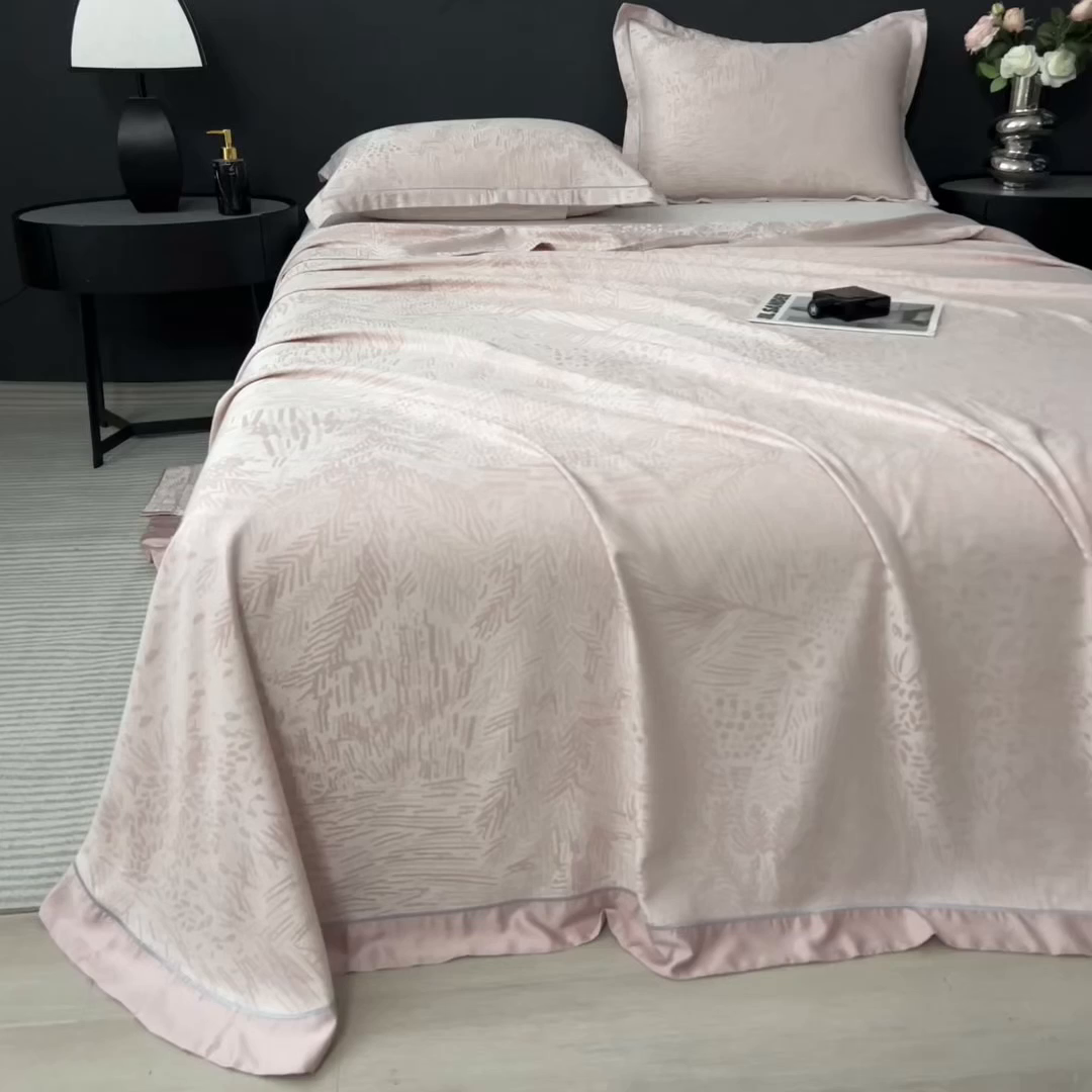 91家纺网 家纺一手货源 找家纺 印季家纺 2026新款色织提花100%竹纤维床单凉席 素叶浅吟-皮粉柔