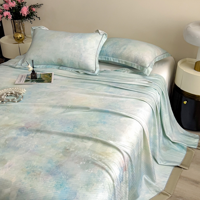 91家纺网 家纺一手货源 找家纺 印季家纺 2026新款数码印花竹纤维+莱赛尔床单凉席 春意盎然