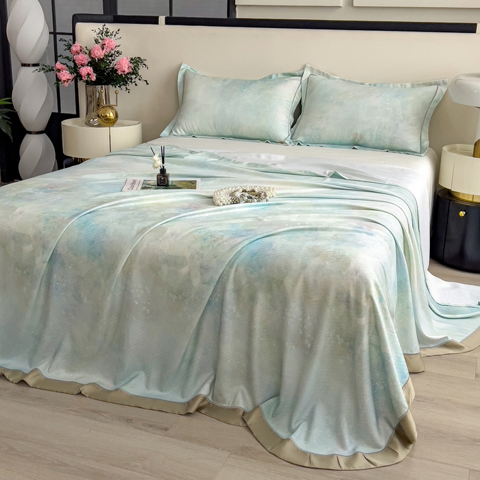 91家纺网 家纺一手货源 找家纺 印季家纺 2026新款数码印花竹纤维+莱赛尔床单凉席 春意盎然