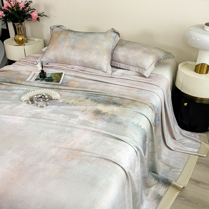 91家纺网 家纺一手货源 找家纺 印季家纺 2026新款数码印花竹纤维+莱赛尔床单凉席 江南印象