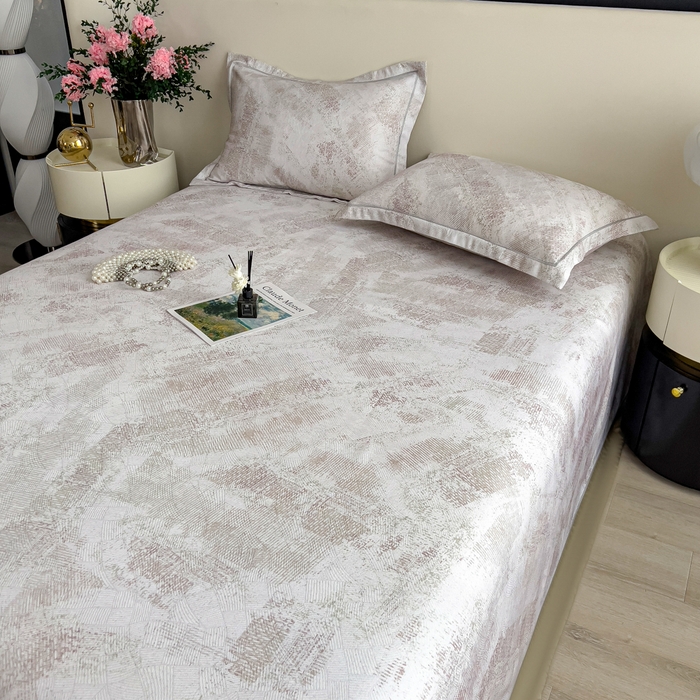 91家纺网 家纺一手货源 找家纺 印季家纺 2026新款数码印花竹纤维+莱赛尔床单凉席 情愫-米