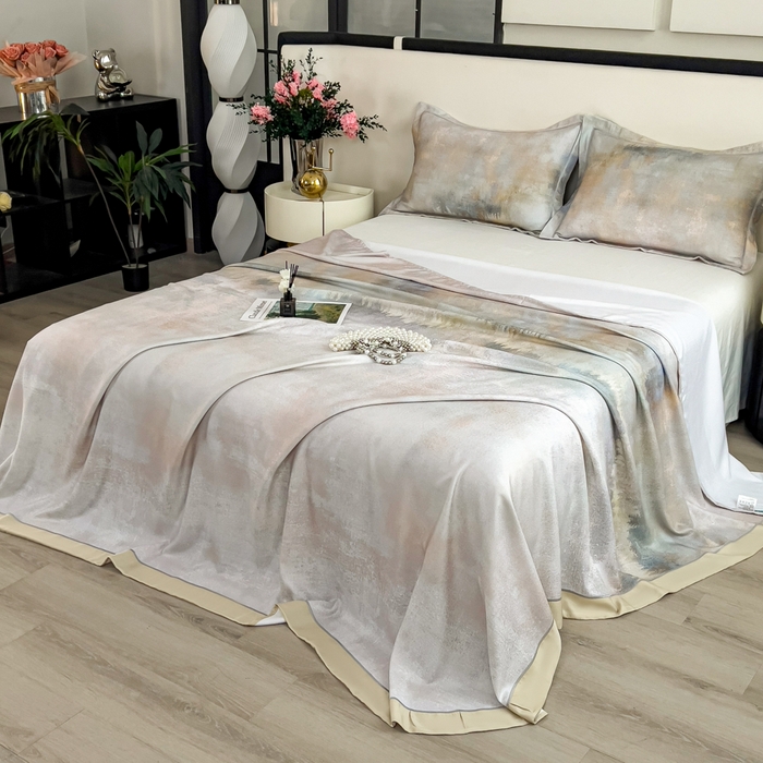 91家纺网 家纺一手货源 找家纺 印季家纺 2026新款数码印花竹纤维+莱赛尔床单凉席 江南印象