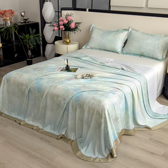 91家纺网 家纺一手货源 找家纺 印季家纺 2026新款数码印花竹纤维+莱赛尔床单凉席 春意盎然