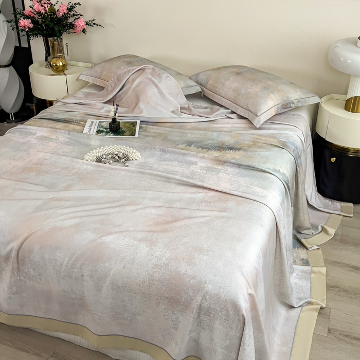 91家纺网 家纺一手货源 找家纺 印季家纺 2026新款数码印花竹纤维+莱赛尔床单凉席 江南印象