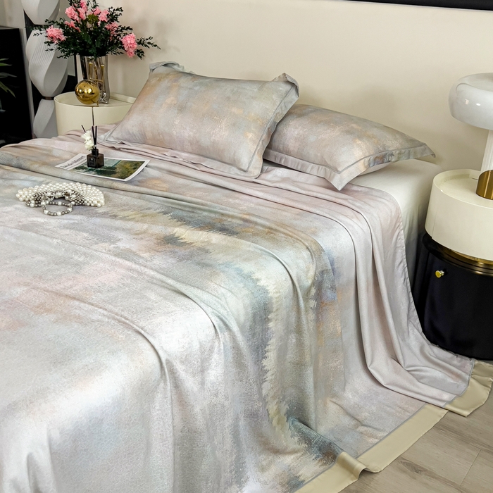 91家纺网 家纺一手货源 找家纺 印季家纺 2026新款数码印花竹纤维+莱赛尔床单凉席 江南印象