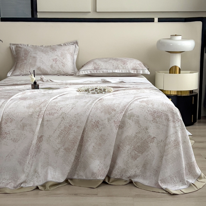 印季家纺 2026新款数码印花竹纤维+莱赛尔床单凉席 情愫-米