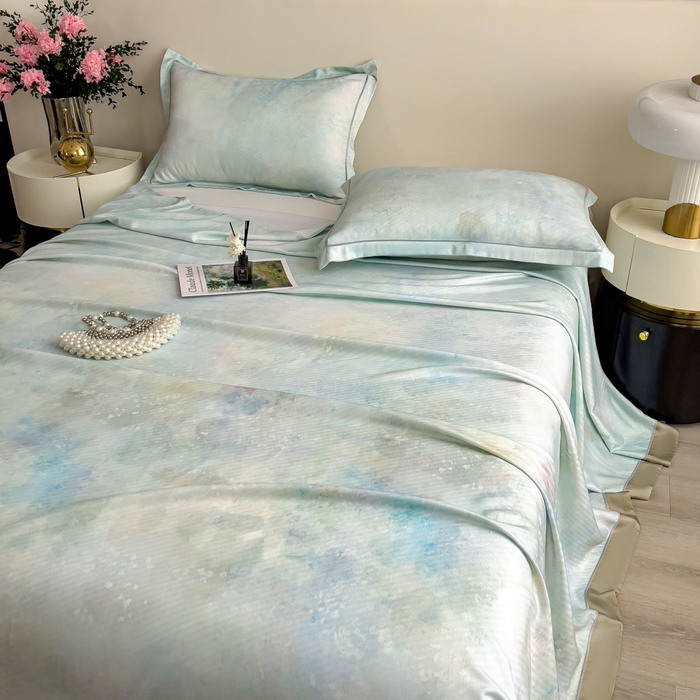 91家纺网 家纺一手货源 找家纺 印季家纺 2026新款数码印花竹纤维+莱赛尔床单凉席 春意盎然