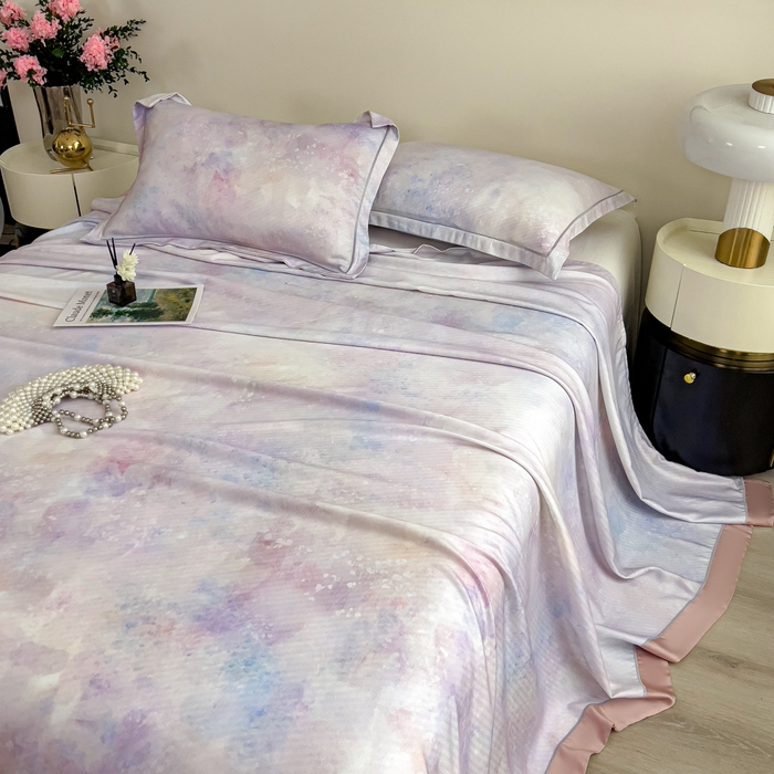 91家纺网 家纺一手货源 找家纺 印季家纺 2026新款数码印花竹纤维+莱赛尔床单凉席 花花世界