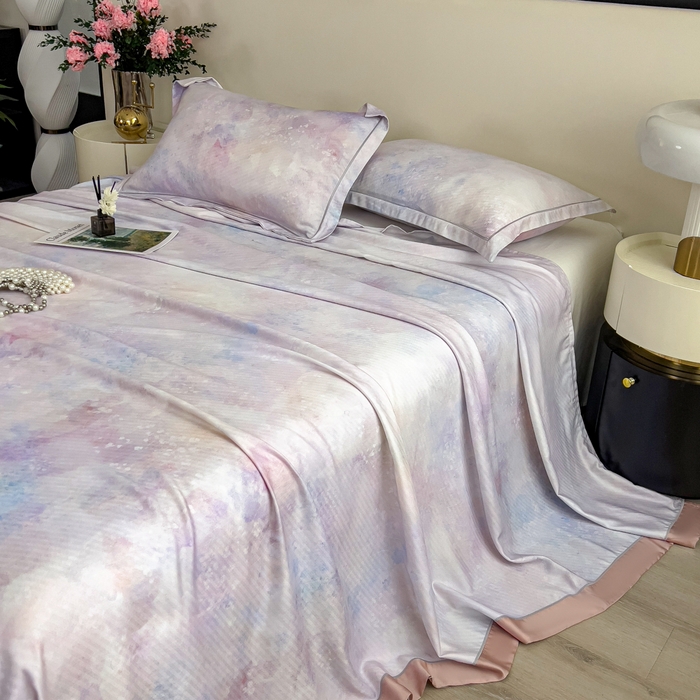 91家纺网 家纺一手货源 找家纺 印季家纺 2026新款数码印花竹纤维+莱赛尔床单凉席 花花世界