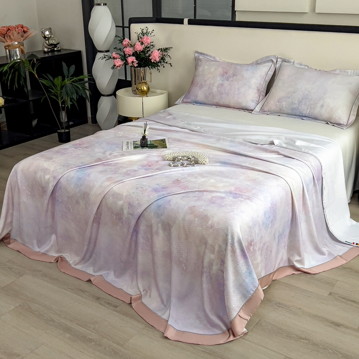 91家纺网 家纺一手货源 找家纺 印季家纺 2026新款数码印花竹纤维+莱赛尔床单凉席 花花世界