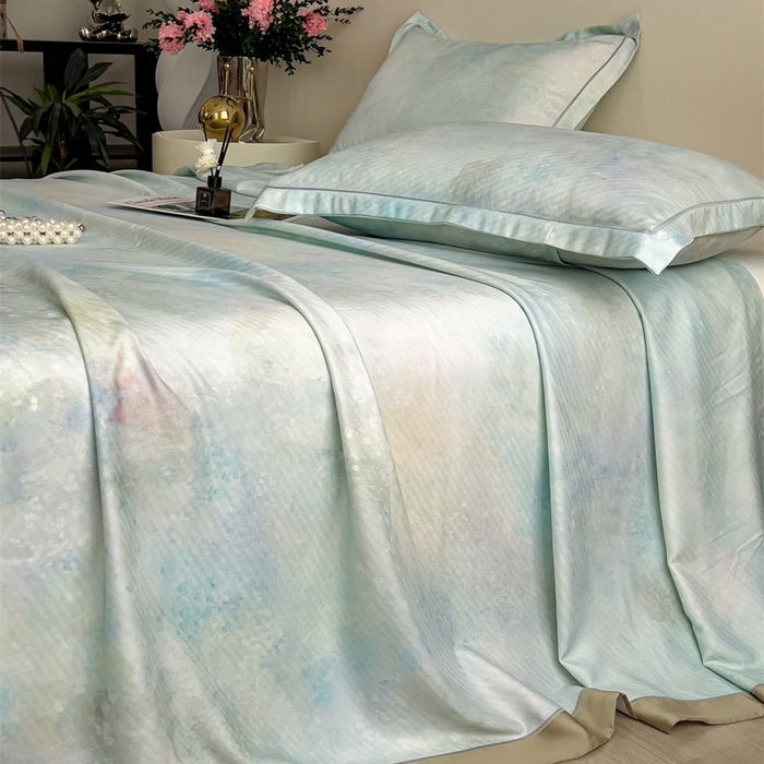 91家纺网 家纺一手货源 找家纺 印季家纺 2026新款数码印花竹纤维+莱赛尔床单凉席 春意盎然