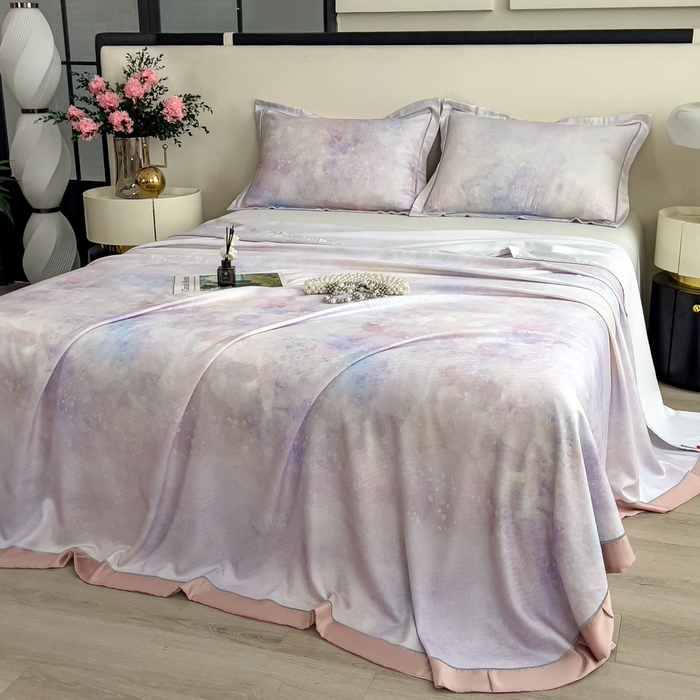 91家纺网 家纺一手货源 找家纺 印季家纺 2026新款数码印花竹纤维+莱赛尔床单凉席 花花世界