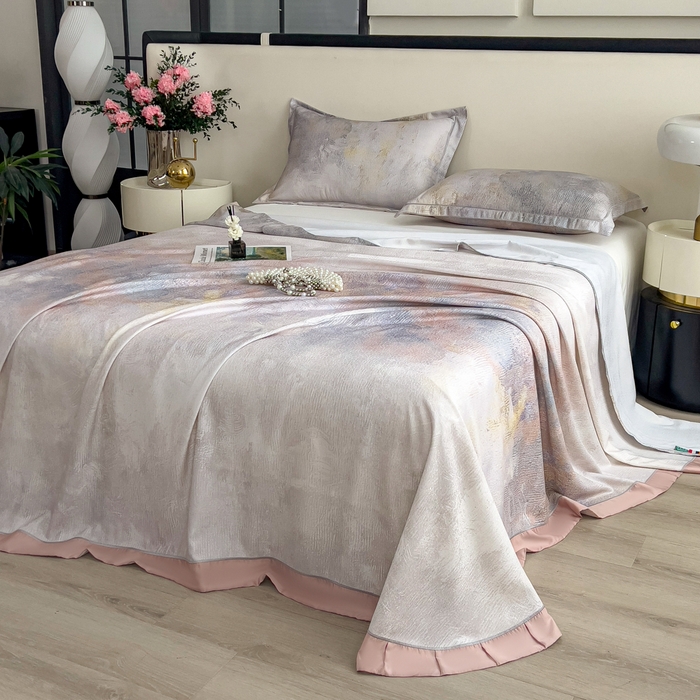 91家纺网 家纺一手货源 找家纺 印季家纺 2026新款数码印花竹纤维+莱赛尔床单凉席 五彩缤纷