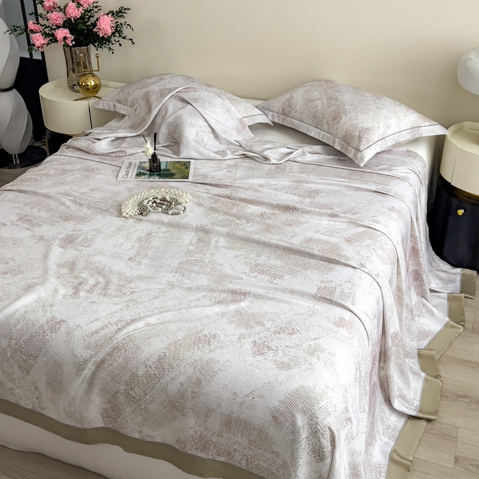 91家纺网 家纺一手货源 找家纺 印季家纺 2026新款数码印花竹纤维+莱赛尔床单凉席 情愫-米