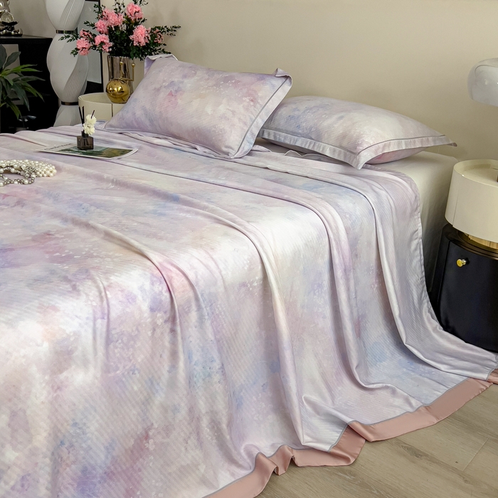 91家纺网 家纺一手货源 找家纺 印季家纺 2026新款数码印花竹纤维+莱赛尔床单凉席 花花世界