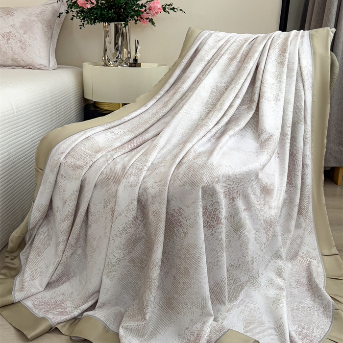 91家纺网 家纺一手货源 找家纺 印季家纺 2026新款数码印花竹纤维+莱赛尔床单凉席 情愫-米