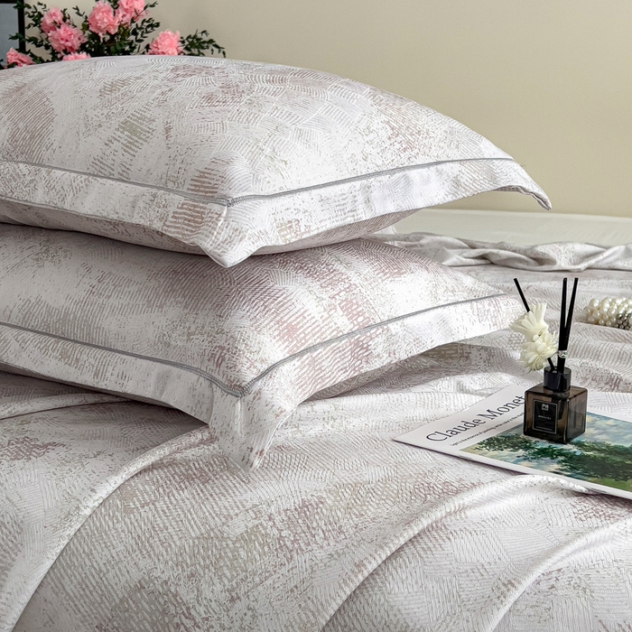 91家纺网 家纺一手货源 找家纺 印季家纺 2026新款数码印花竹纤维+莱赛尔床单凉席 情愫-米