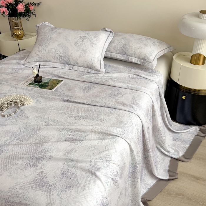 91家纺网 家纺一手货源 找家纺 印季家纺 2026新款数码印花竹纤维+莱赛尔床单凉席 情愫-灰