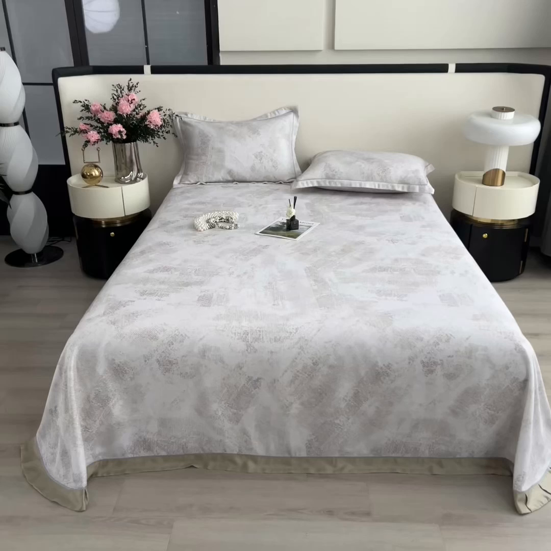 91家纺网 家纺一手货源 找家纺 印季家纺 2026新款数码印花竹纤维+莱赛尔床单凉席 情愫-米