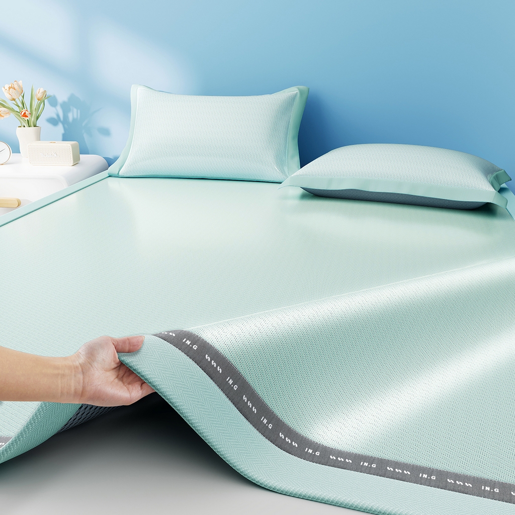 91家纺网 家纺一手货源 找家纺 印季家纺 2026新款织带款纯色凉感丝软席 绿