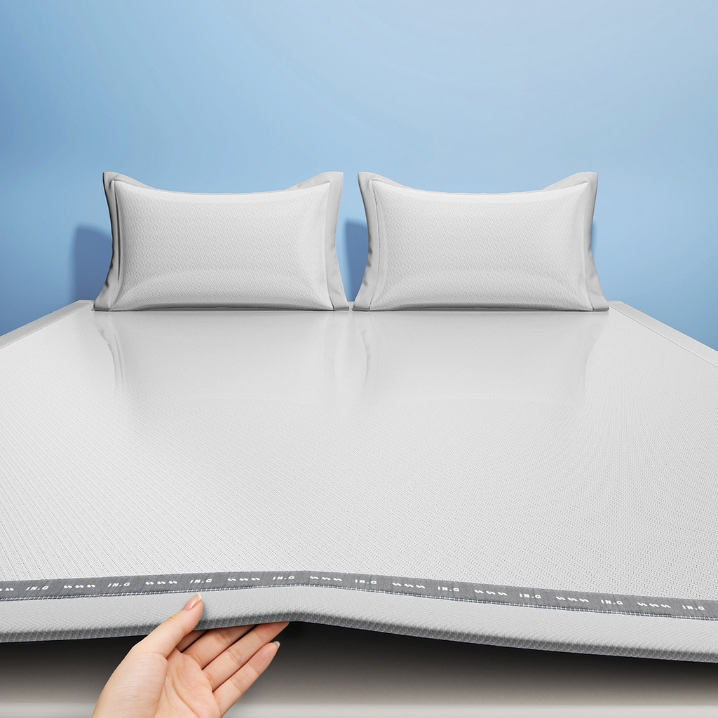 91家纺网 家纺一手货源 找家纺 印季家纺 2026新款织带款纯色凉感丝软席 灰