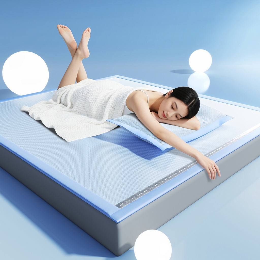 91家纺网 家纺一手货源 找家纺 印季家纺 2026新款织带款纯色凉感丝软席 蓝