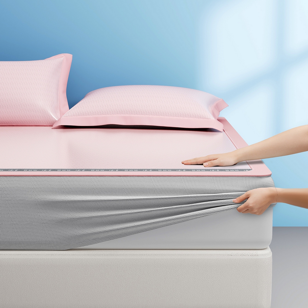 91家纺网 家纺一手货源 找家纺 印季家纺 2026新款织带款纯色凉感丝软席 粉