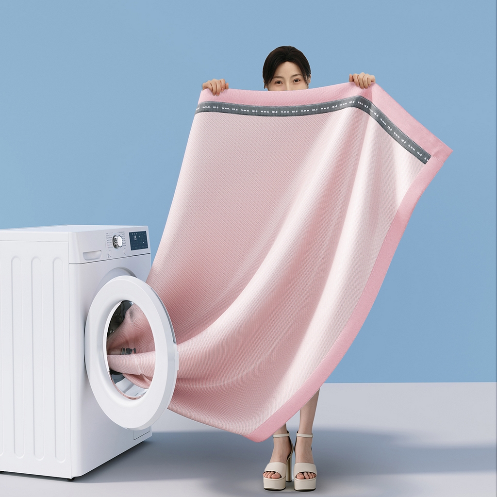 91家纺网 家纺一手货源 找家纺 印季家纺 2026新款织带款纯色凉感丝软席 粉