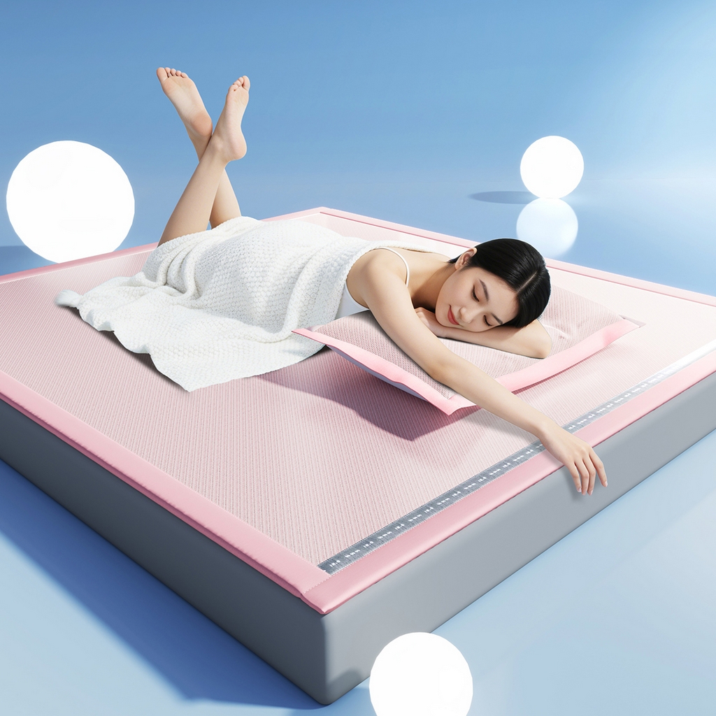 91家纺网 家纺一手货源 找家纺 印季家纺 2026新款织带款纯色凉感丝软席 粉