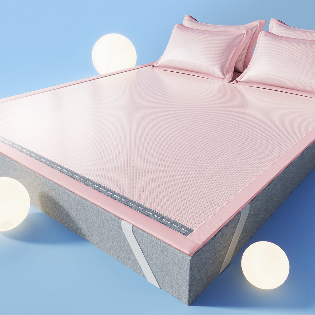 91家纺网 家纺一手货源 找家纺 印季家纺 2026新款织带款纯色凉感丝软席 粉