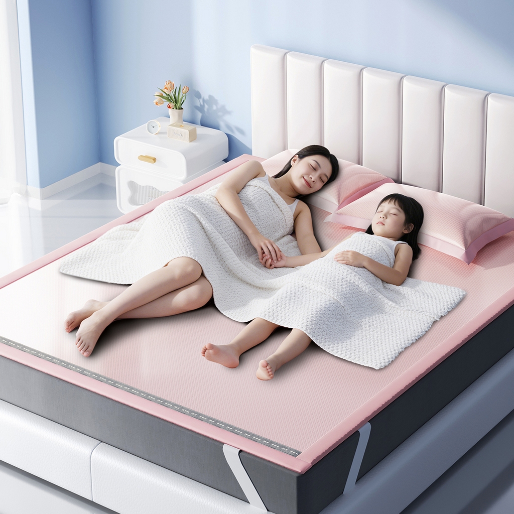 91家纺网 家纺一手货源 找家纺 印季家纺 2026新款织带款纯色凉感丝软席 粉