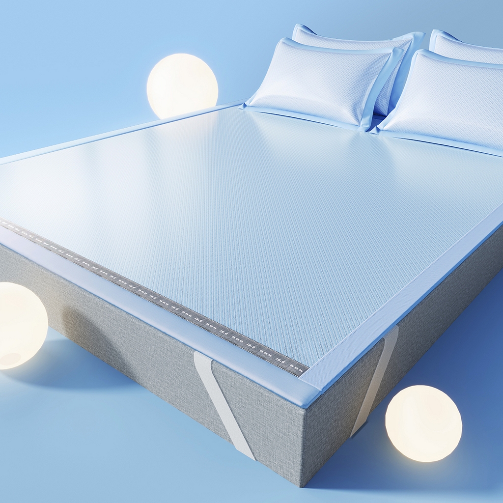 91家纺网 家纺一手货源 找家纺 印季家纺 2026新款织带款纯色凉感丝软席 蓝