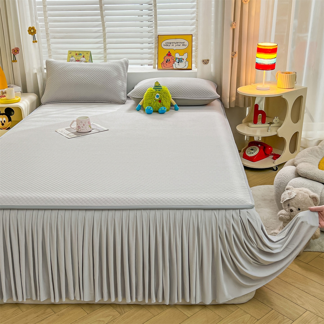 91家纺网 家纺一手货源 找家纺 （总）雯豆家纺 2026新款A类凉感丝花边床裙款凉席席子凉席