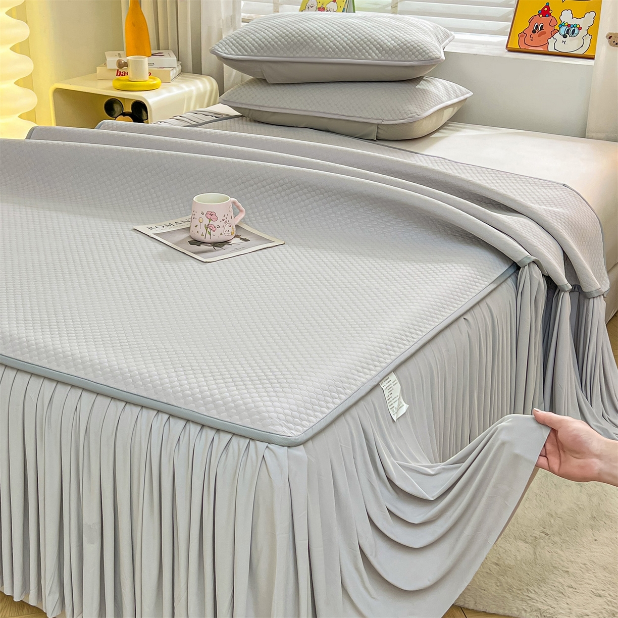 91家纺网 家纺一手货源 找家纺 （总）雯豆家纺 2026新款A类凉感丝花边床裙款凉席席子凉席