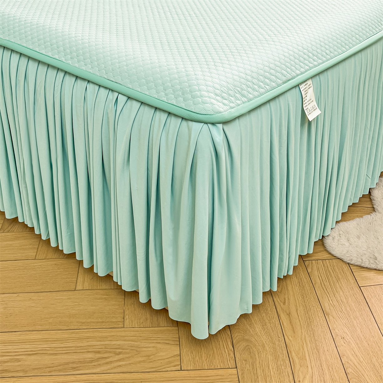 91家纺网 家纺一手货源 找家纺 雯豆家纺 2026新款A类凉感丝花边床裙款凉席席子凉席 凉感丝床裙-森林绿