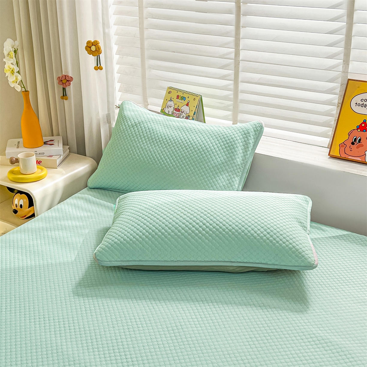 91家纺网 家纺一手货源 找家纺 雯豆家纺 2026新款A类凉感丝花边床裙款凉席席子凉席 凉感丝床裙-森林绿