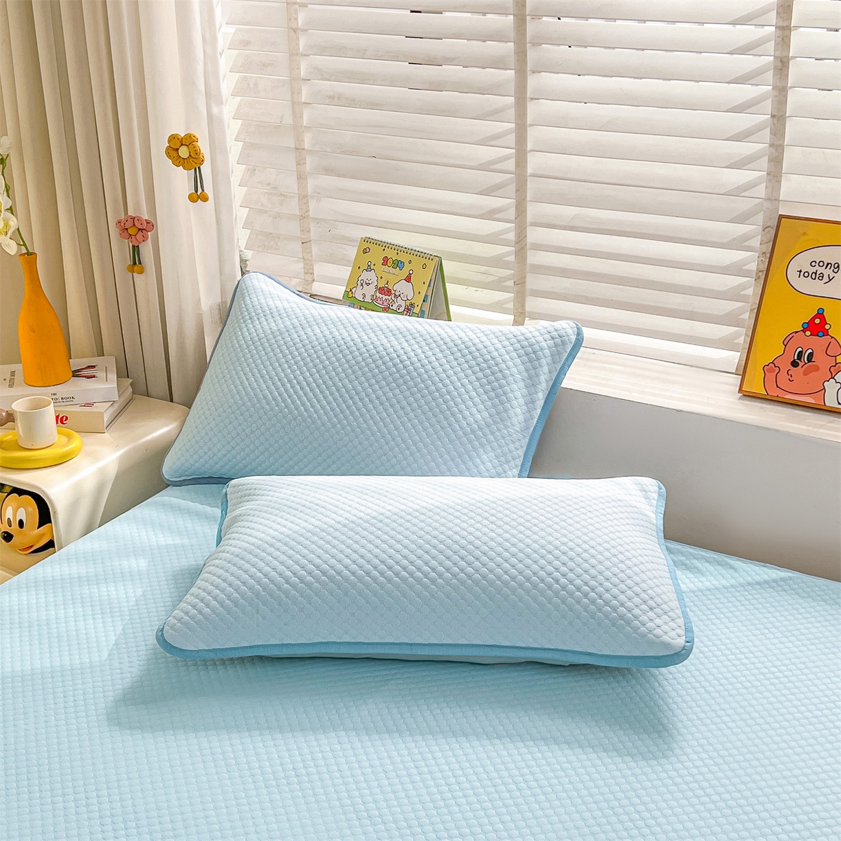 91家纺网 家纺一手货源 找家纺 雯豆家纺 2026新款A类凉感丝花边床裙款凉席席子凉席 凉感丝床裙-碧空蓝