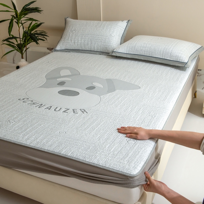 91家纺网 家纺一手货源 找家纺 印季家纺 2026新款卡通大版提花冰爽凉感丝凉席席子 雪纳瑞