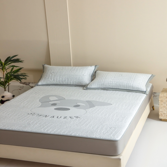 91家纺网 家纺一手货源 找家纺 印季家纺 2026新款卡通大版提花冰爽凉感丝凉席席子 雪纳瑞