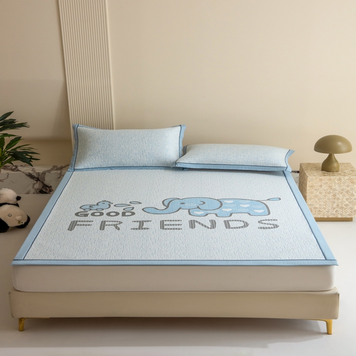 91家纺网 家纺一手货源 找家纺 印季家纺 2026新款卡通大版提花冰爽凉感丝凉席席子 大象