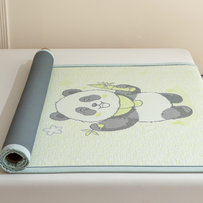 91家纺网 家纺一手货源 找家纺 印季家纺 2026新款卡通大版提花冰爽凉感丝凉席席子 大熊猫