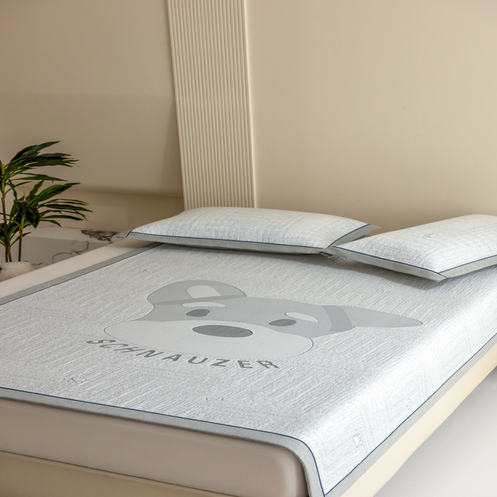 91家纺网 家纺一手货源 找家纺 印季家纺 2026新款卡通大版提花冰爽凉感丝凉席席子 雪纳瑞