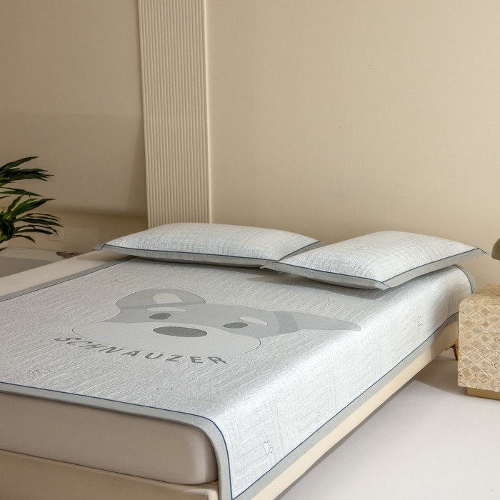 91家纺网 家纺一手货源 找家纺 印季家纺 2026新款卡通大版提花冰爽凉感丝凉席席子 雪纳瑞